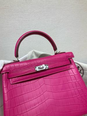wholesale quality hermes kelly 25 matte niloticus crocodile j5 rose scheherazade phw
